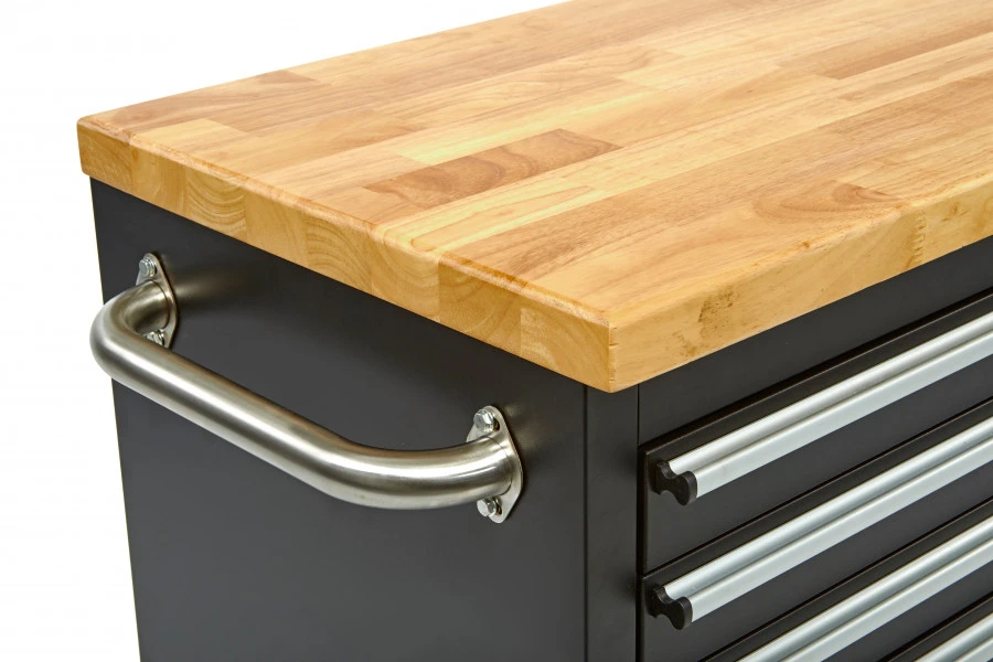 HBM Verrijdbare Gereedschapswagen Met Houten Werkblad - 122 Cm - Zwart 6 HBM Verrijdbare Gereedschapswagen Met Houten Werkblad - 122 Cm - Zwart - Afbeelding 4