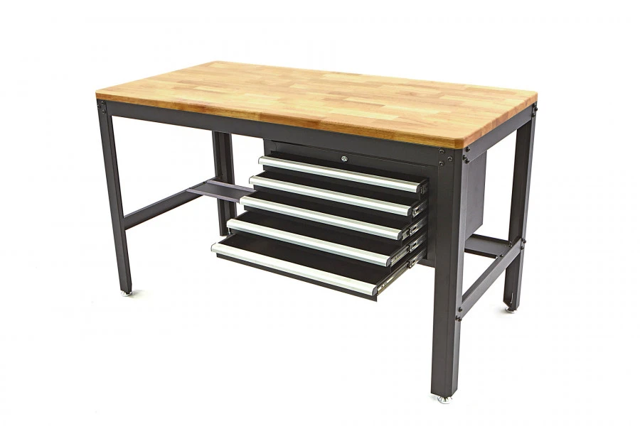 HBM 156 Cm Professionele Werkbank Met 5 Laden En Houten Werkblad Zwart 3 HBM 156 Cm Professionele Werkbank Met 5 Laden En Houten Werkblad Zwart