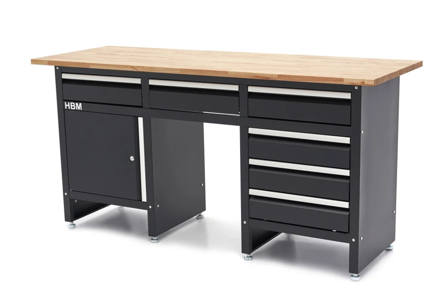 HBM 171 Cm Werkbank Met 6 Laden 1 Deur En Massief Houten Werkblad 3 HBM 171 Cm Werkbank Met 6 Laden 1 Deur En Massief Houten Werkblad