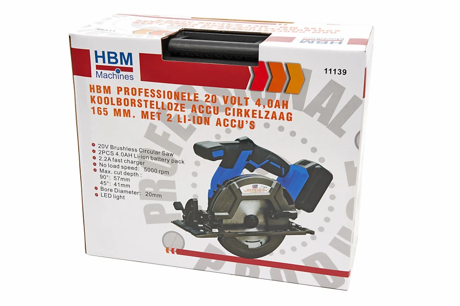HBM Koolborstelloze Accu Cirkelzaag 165 Mm 20 Volt 4,0 Ah Power20.4 17 HBM Koolborstelloze Accu Cirkelzaag 165 Mm 20 Volt 4,0 Ah Power20.4 - Afbeelding 15